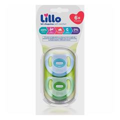 Kit 2 Chupetas Comfort 100% Silicone 6M+ Azul E Verde- Lillo