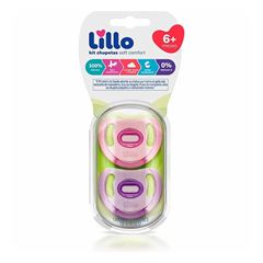 Kit 2 Chupetas Comfort 100% Silicone 6M+ Rosa E Lilás- Lillo
